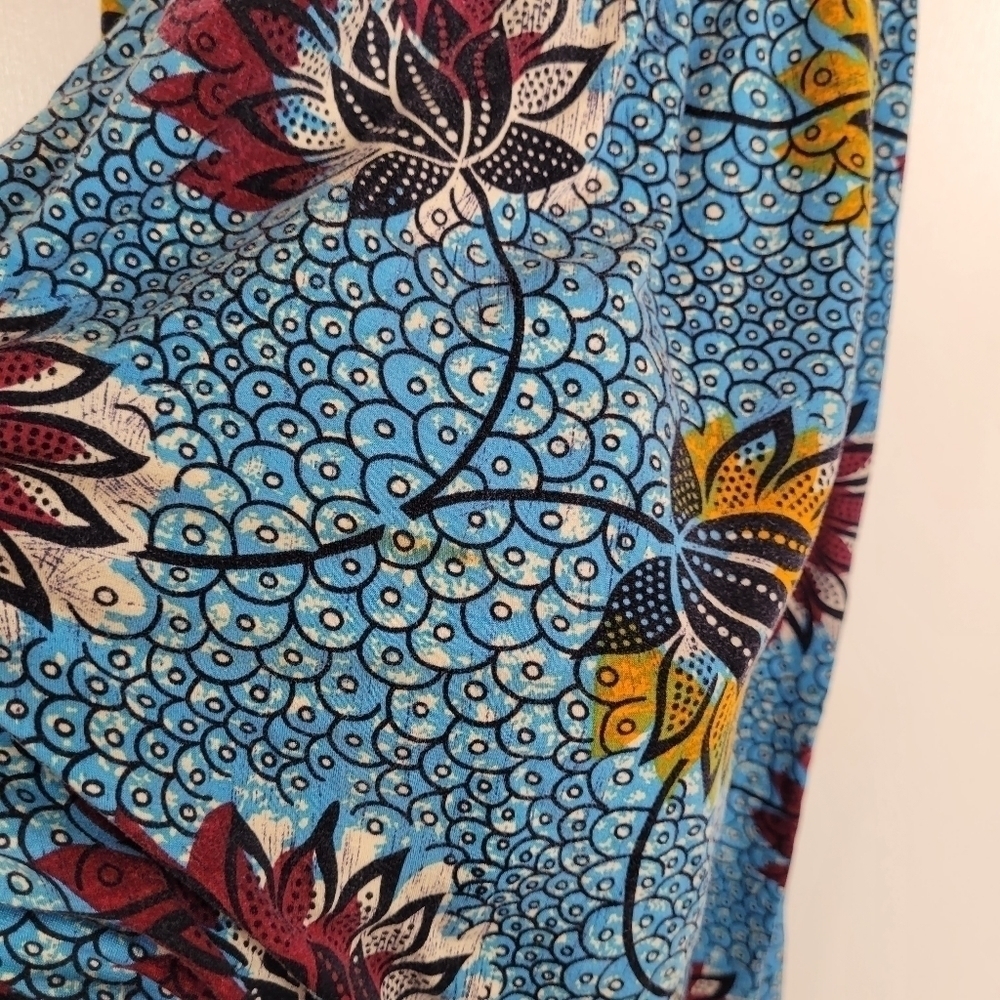 Rare Free People Lotus Print Blue Dress Large Floral Beach Boho Strappy Light - Picture 4 of 14